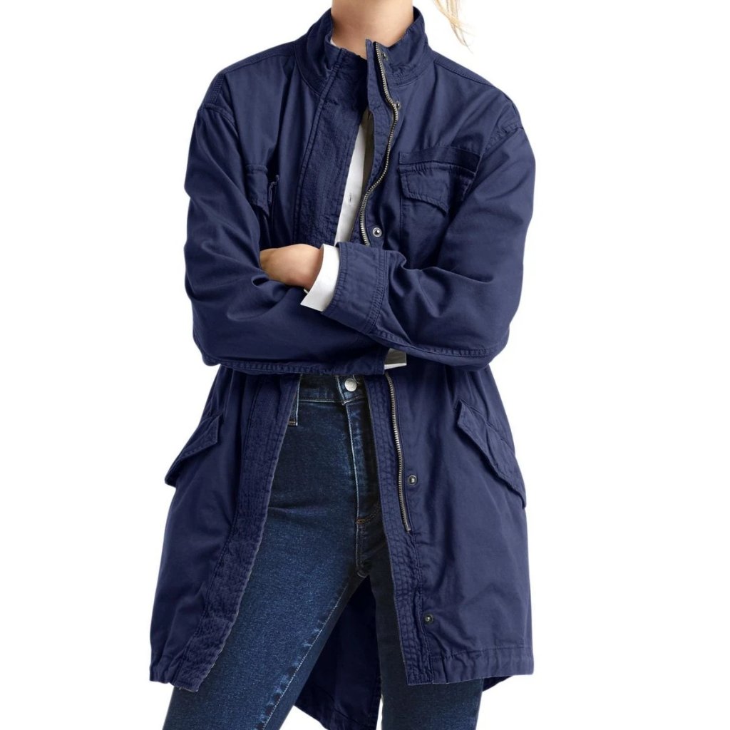 Gap Utility Jacket Women’s Small | Navy Blue Cotton Field Coat With Drawstring W